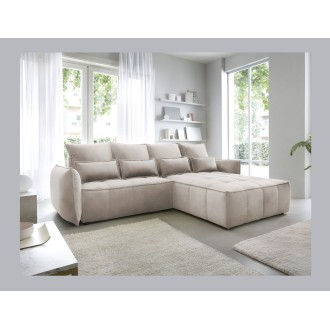 Canapé d'angle LUCAS convertible 4 places beige tissu – droit – 265x196cm 