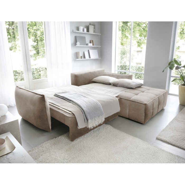 Canapé d'angle LUCAS convertible 4 places beige tissu – droit – 265x196cm 