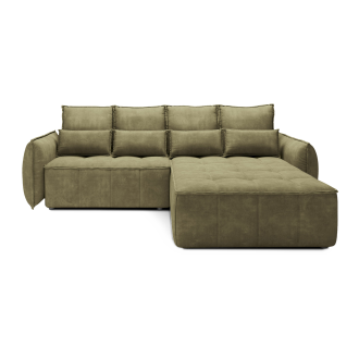 Canapé d'angle LUCAS convertible 4 places vert tissu – droit – 265x196cm 