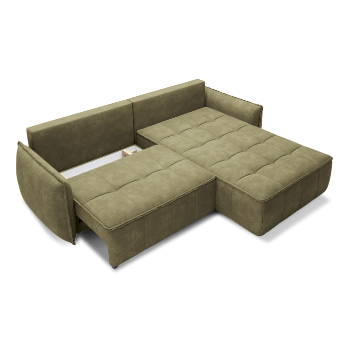 Canapé d'angle LUCAS convertible 4 places vert tissu – droit – 265x196cm 