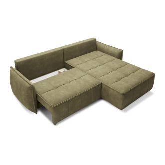 Canapé d'angle LUCAS convertible 4 places vert tissu – droit – 265x196cm 