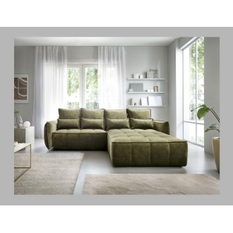 Canapé d'angle LUCAS convertible 4 places vert tissu – droit – 265x196cm 