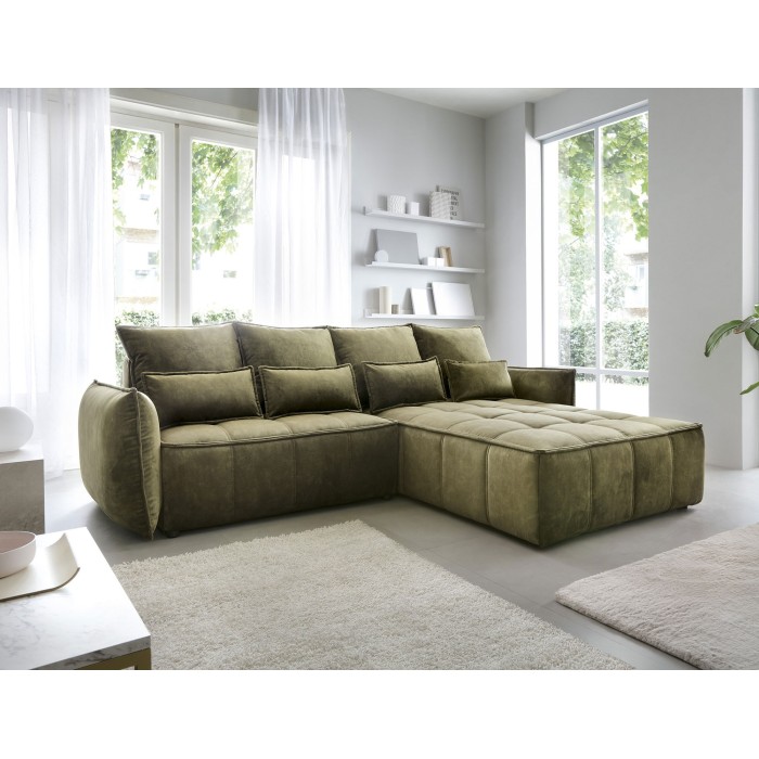 Canapé d'angle LUCAS convertible 4 places vert tissu – droit – 265x196cm 