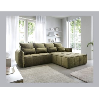 Canapé d'angle LUCAS convertible 4 places vert tissu – droit – 265x196cm 