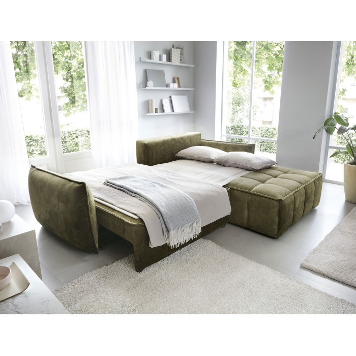 Canapé d'angle LUCAS convertible 4 places vert tissu – droit – 265x196cm 