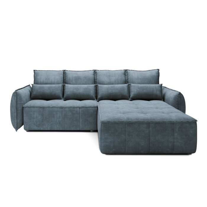 Canapé d'angle LUCAS convertible 4 places bleu clair tissu – droit – 265x196cm 