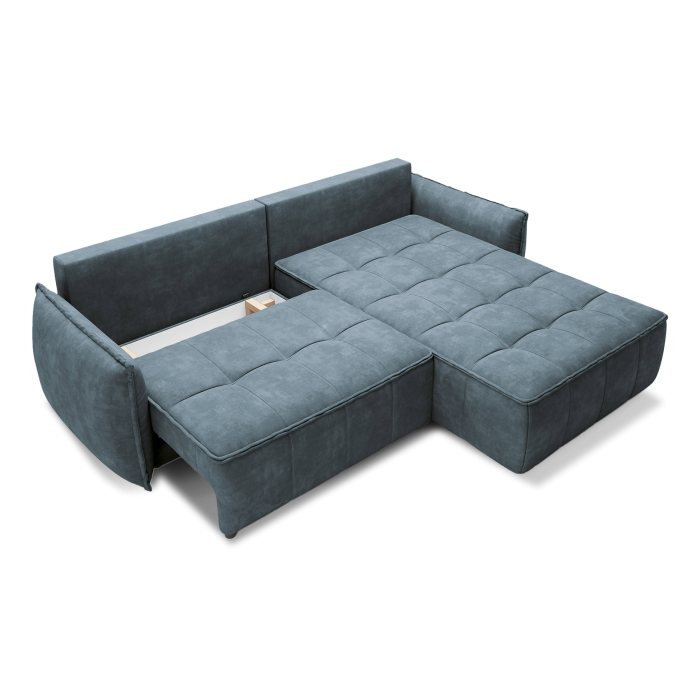 Canapé d'angle LUCAS convertible 4 places bleu clair tissu – droit – 265x196cm 