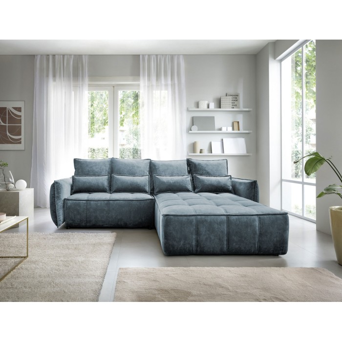 Canapé d'angle LUCAS convertible 4 places bleu clair tissu – droit – 265x196cm 