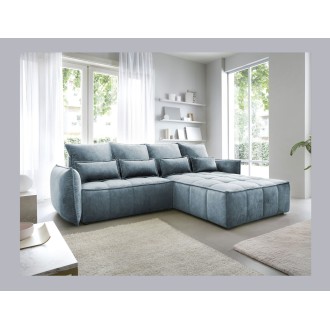 Canapé d'angle LUCAS convertible 4 places bleu clair tissu – droit – 265x196cm 