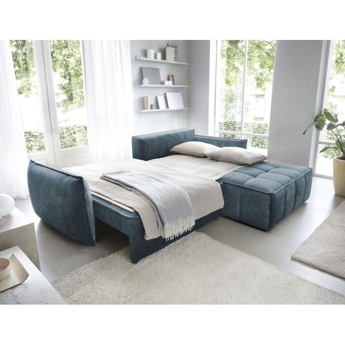 Canapé d'angle LUCAS convertible 4 places bleu clair tissu – droit – 265x196cm 