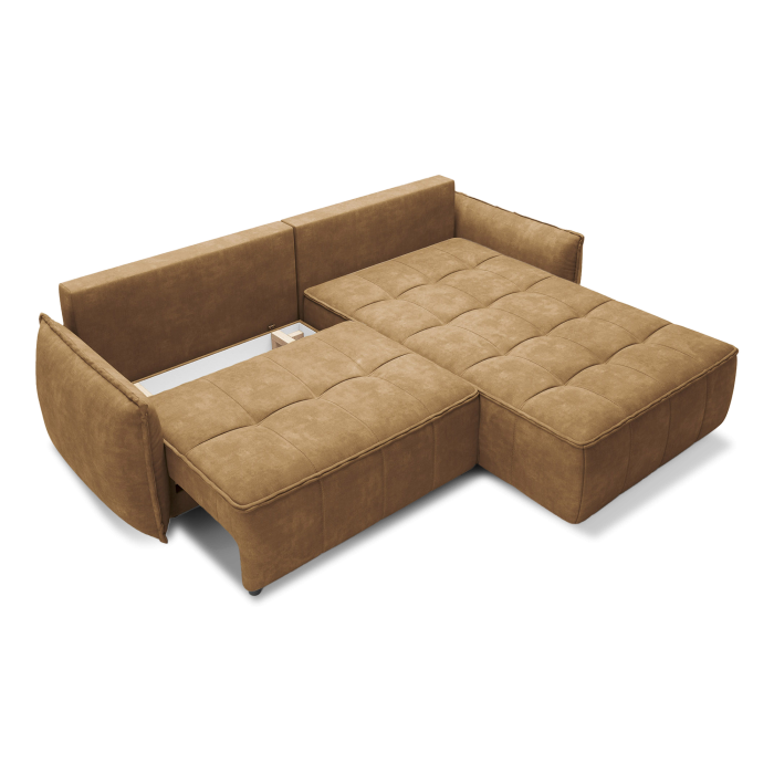 Canapé d'angle LUCAS convertible 4 places jaune tissu – droit – 265x196cm 