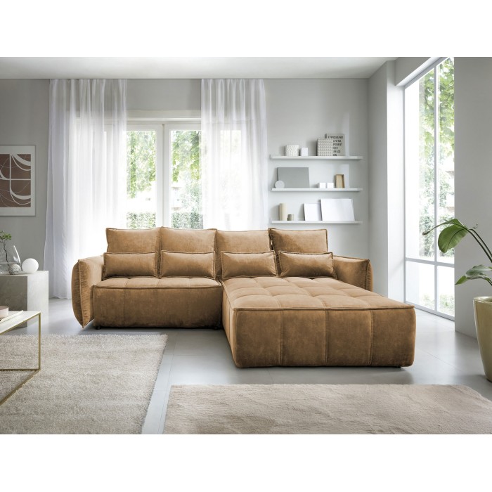 Canapé d'angle LUCAS convertible 4 places jaune tissu – droit – 265x196cm 