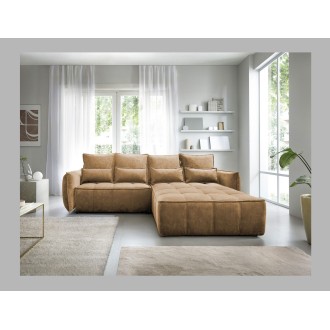 Canapé d'angle LUCAS convertible 4 places jaune tissu – droit – 265x196cm 
