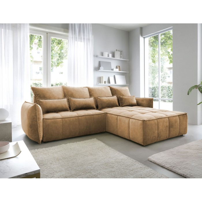 Canapé d'angle LUCAS convertible 4 places jaune tissu – droit – 265x196cm 