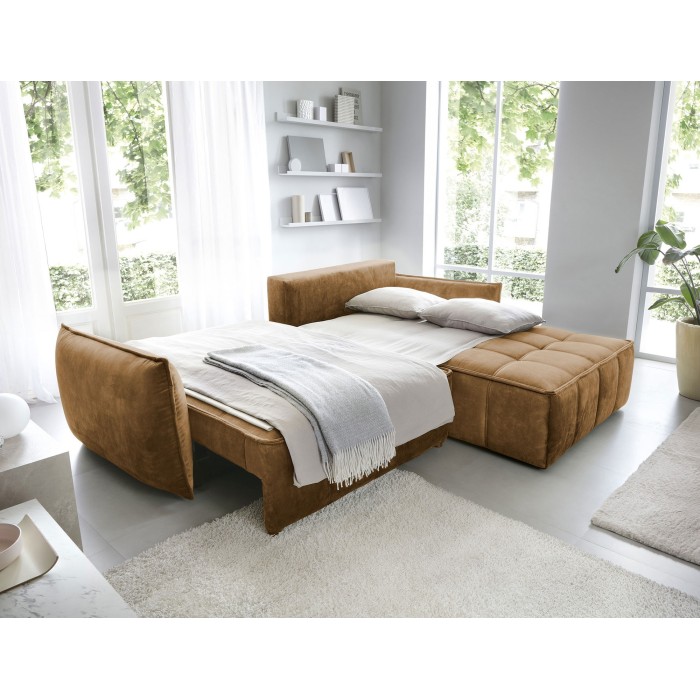 Canapé d'angle LUCAS convertible 4 places jaune tissu – droit – 265x196cm 