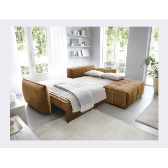 Canapé d'angle LUCAS convertible 4 places jaune tissu – droit – 265x196cm 