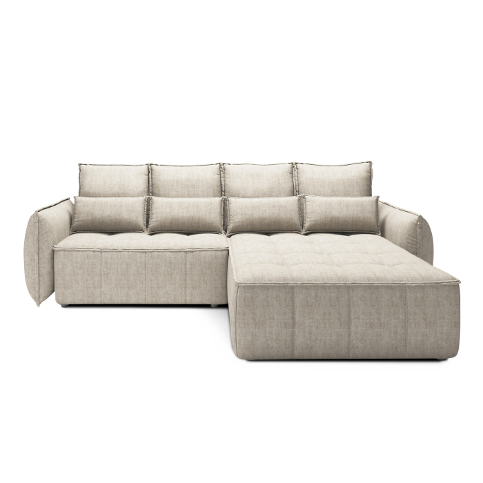 Canapé d'angle LUCAS convertible 4 places beige tissu – droit – 265x196cm 