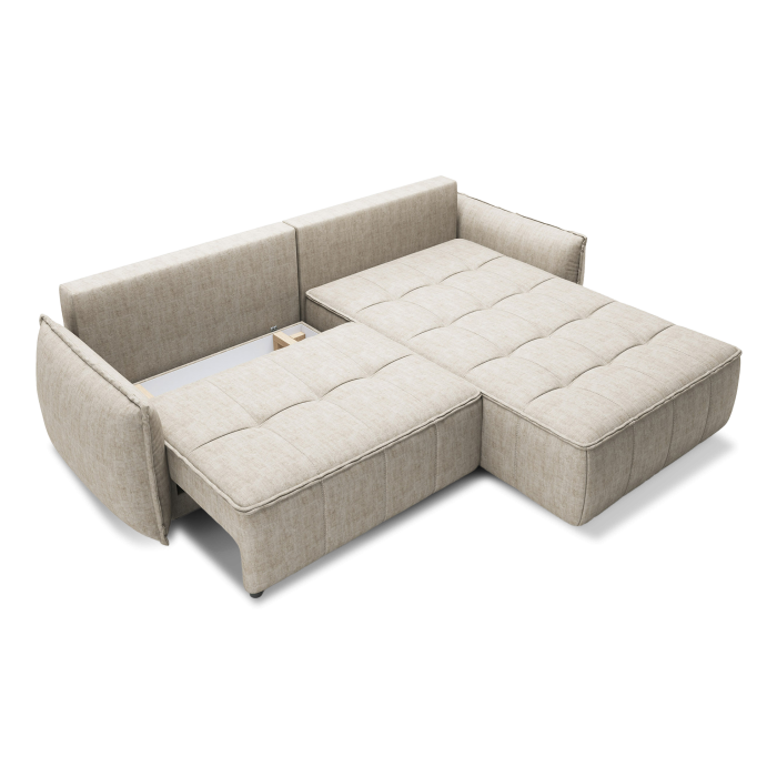 Canapé d'angle LUCAS convertible 4 places beige tissu – droit – 265x196cm 