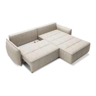 Canapé d'angle LUCAS convertible 4 places beige tissu – droit – 265x196cm 