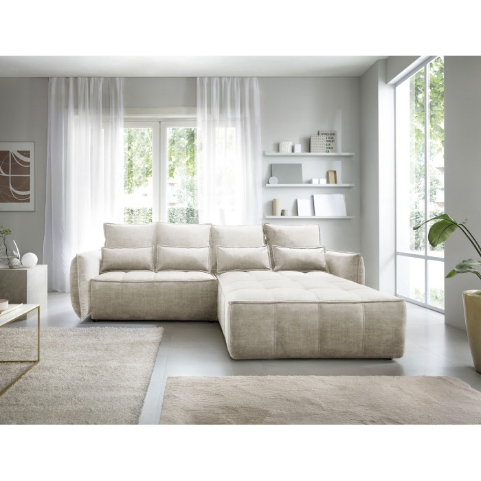 Canapé d'angle LUCAS convertible 4 places beige tissu – droit – 265x196cm 