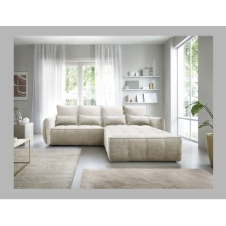 Canapé d'angle LUCAS convertible 4 places beige tissu – droit – 265x196cm 
