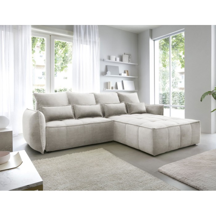 Canapé d'angle LUCAS convertible 4 places beige tissu – droit – 265x196cm 