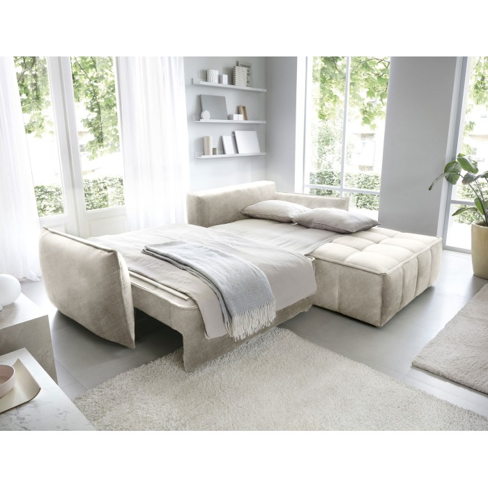 Canapé d'angle LUCAS convertible 4 places beige tissu – droit – 265x196cm 