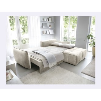 Canapé d'angle LUCAS convertible 4 places beige tissu – droit – 265x196cm 
