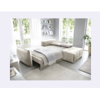 Canapé d'angle LUCAS convertible 4 places beige tissu – droit – 265x196cm 