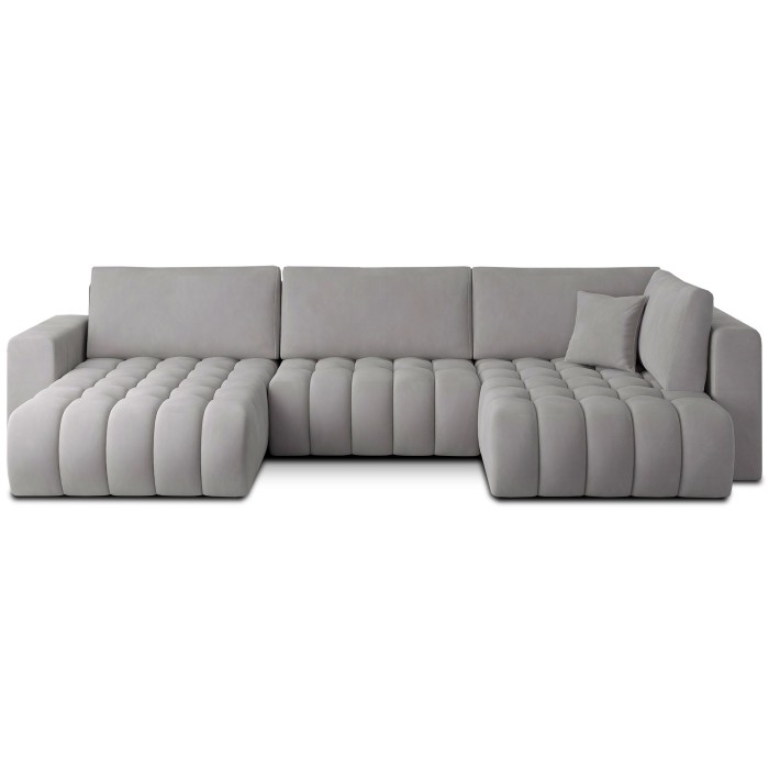Canapé d'angle BONITA convertible 6 places gris clair effet velours – gauche – 350x175cm 