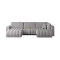 Canapé d'angle BONITA convertible 6 places gris clair effet velours – gauche – 350x175cm 