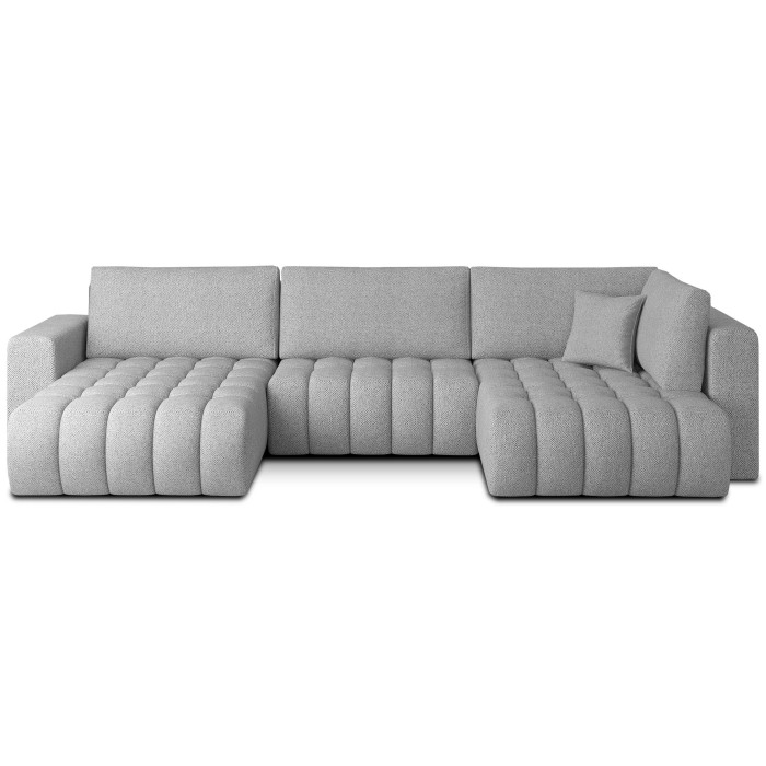 Canapé d'angle BONITA convertible 6 places gris clair tissu chenillé – gauche – 350x175cm 