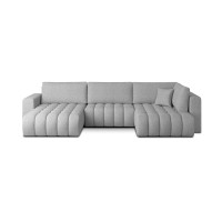 Canapé d'angle BONITA convertible 6 places gris clair tissu chenillé – gauche – 350x175cm 