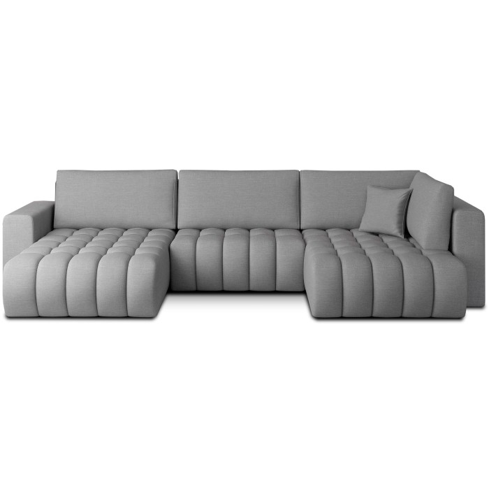Canapé d'angle BONITA convertible 6 places gris clair tissu – gauche – 350x175cm 