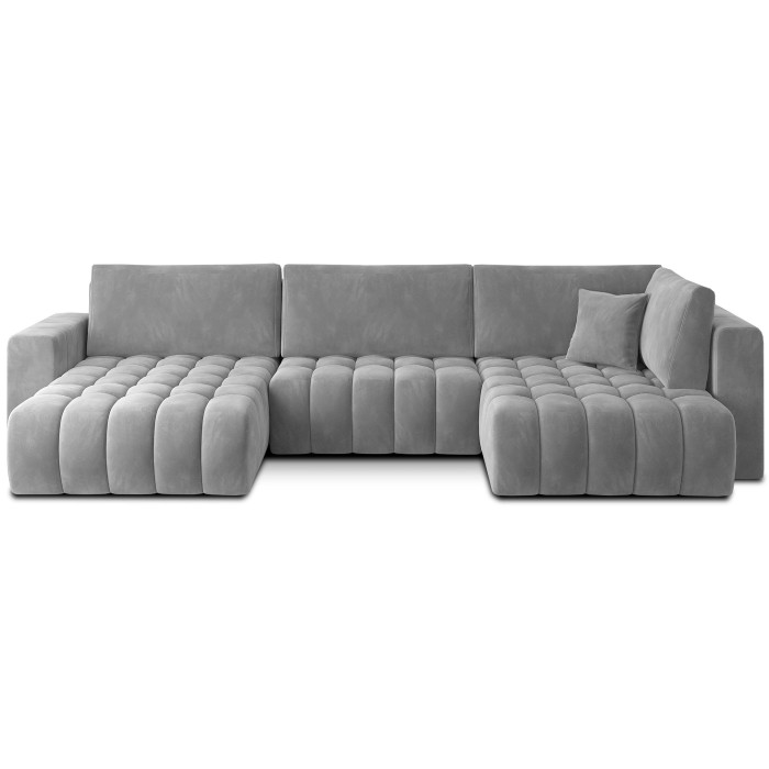 Canapé d'angle BONITA convertible 6 places gris clair effet velours – gauche – 350x175cm 