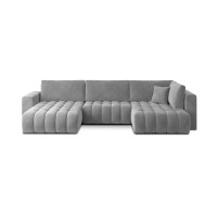 Canapé d'angle BONITA convertible 6 places gris clair effet velours – gauche – 350x175cm 