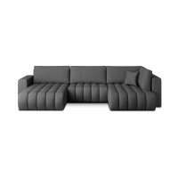 Canapé d'angle BONITA convertible 6 places gris foncé tissu chiné – gauche – 350x175cm 
