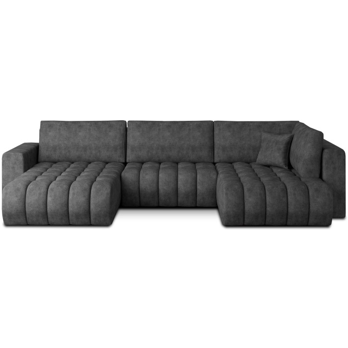 Canapé d'angle BONITA convertible 6 places gris foncé effet marbré – gauche – 350x175cm 