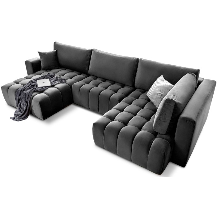 Canapé d'angle BONITA convertible 6 places gris foncé tissu – gauche – 350x175cm 