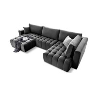 Canapé d'angle BONITA convertible 6 places gris foncé tissu – gauche – 350x175cm 