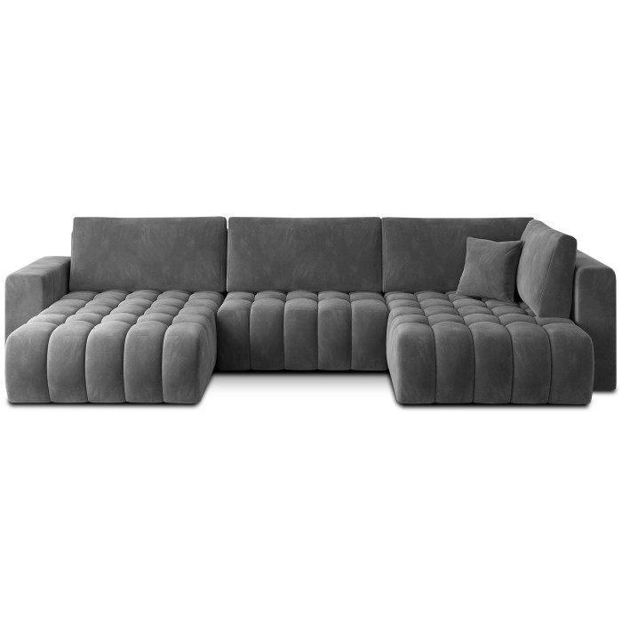 Canapé d'angle BONITA convertible 6 places gris foncé effet velours – gauche – 350x175cm 