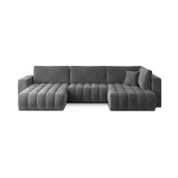 Canapé d'angle BONITA convertible 6 places gris foncé effet velours – gauche – 350x175cm 