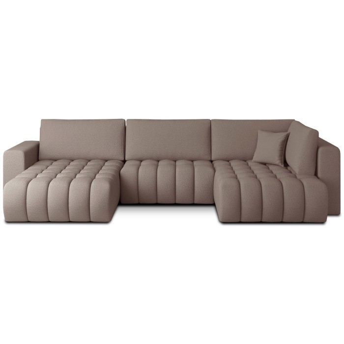Canapé d'angle BONITA convertible 6 places beige foncé tissu – gauche – 350x175cm 