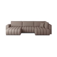 Canapé d'angle BONITA convertible 6 places beige foncé tissu – gauche – 350x175cm 