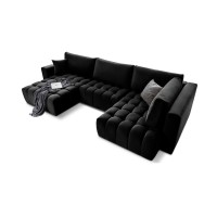 Canapé d'angle BONITA convertible 6 places noir effet velours – gauche – 350x175cm 
