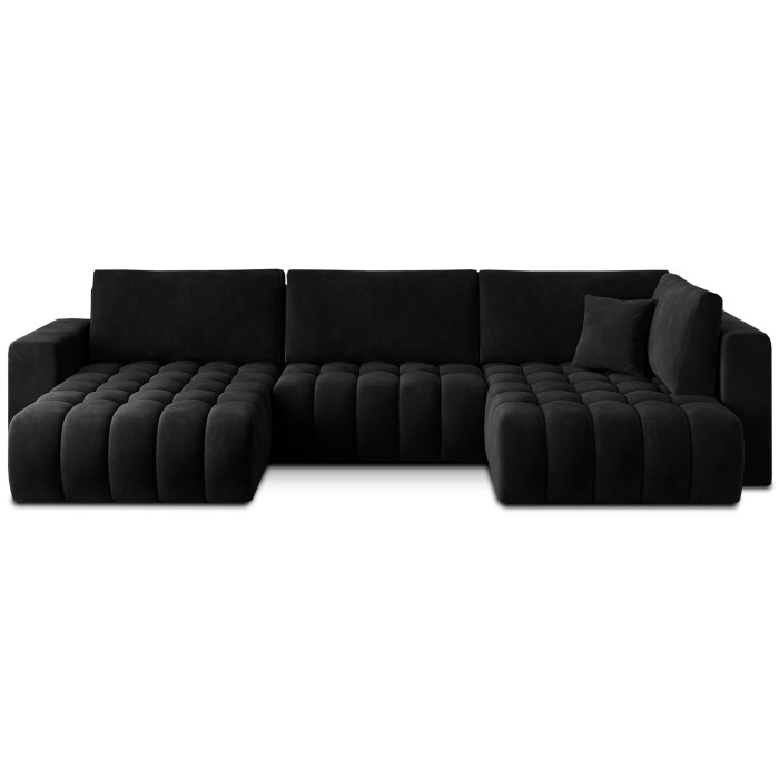Canapé d'angle BONITA convertible 6 places noir effet velours – gauche – 350x175cm 