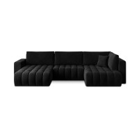 Canapé d'angle BONITA convertible 6 places noir effet velours – gauche – 350x175cm 