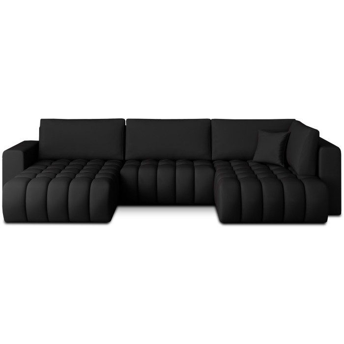 Canapé d'angle BONITA convertible 6 places noir tissu – gauche – 350x175cm 