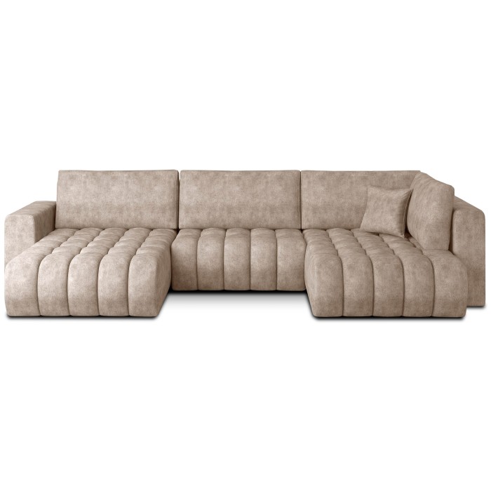 Canapé d'angle BONITA convertible 6 places beige effet marbré – gauche – 350x175cm 