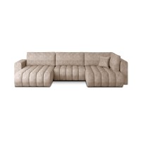 Canapé d'angle BONITA convertible 6 places beige effet marbré – gauche – 350x175cm 